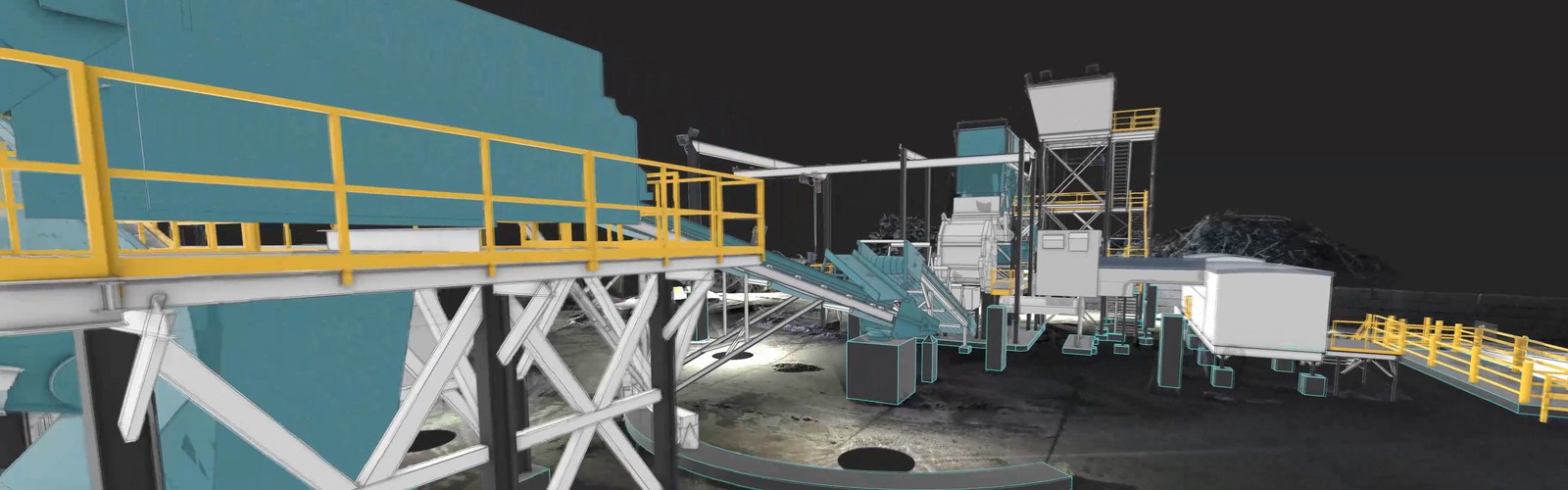 As-built 3D model of recycling conveyor and screening equipment from point cloud data