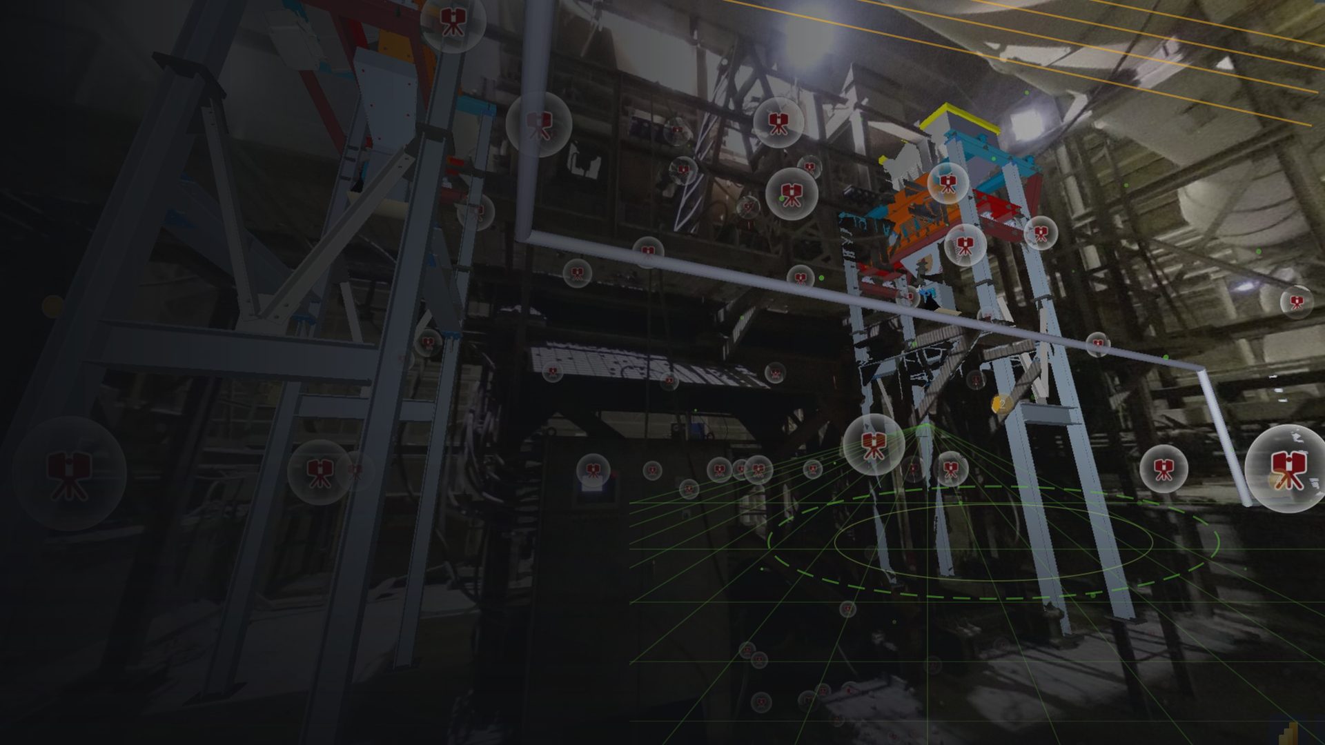 High-density point cloud of a steel mill interior captured with terrestrial laser scanning