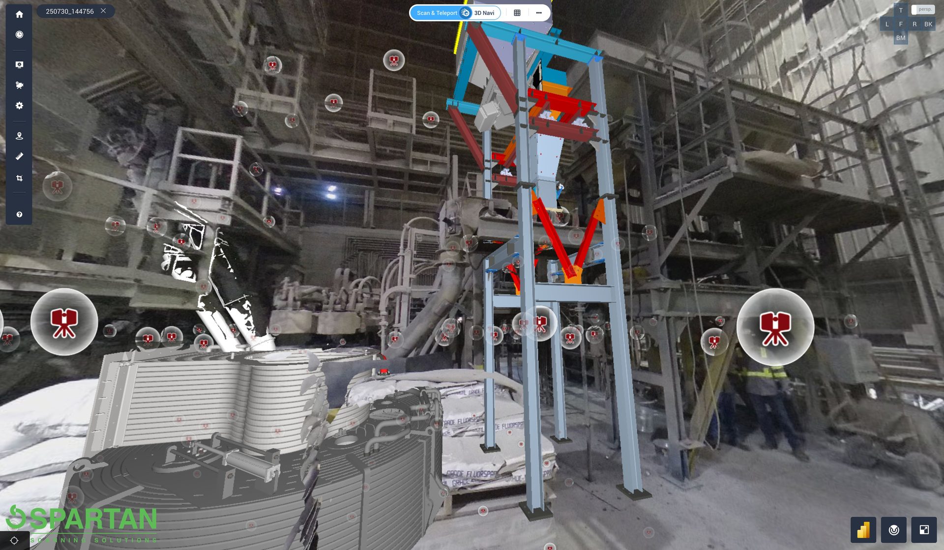 Web-based visual twin of a steel mill viewed in Cintoo with equipment tags