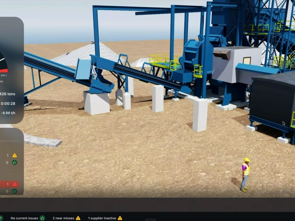 Visual twin of a metals recycling yard with live production panel