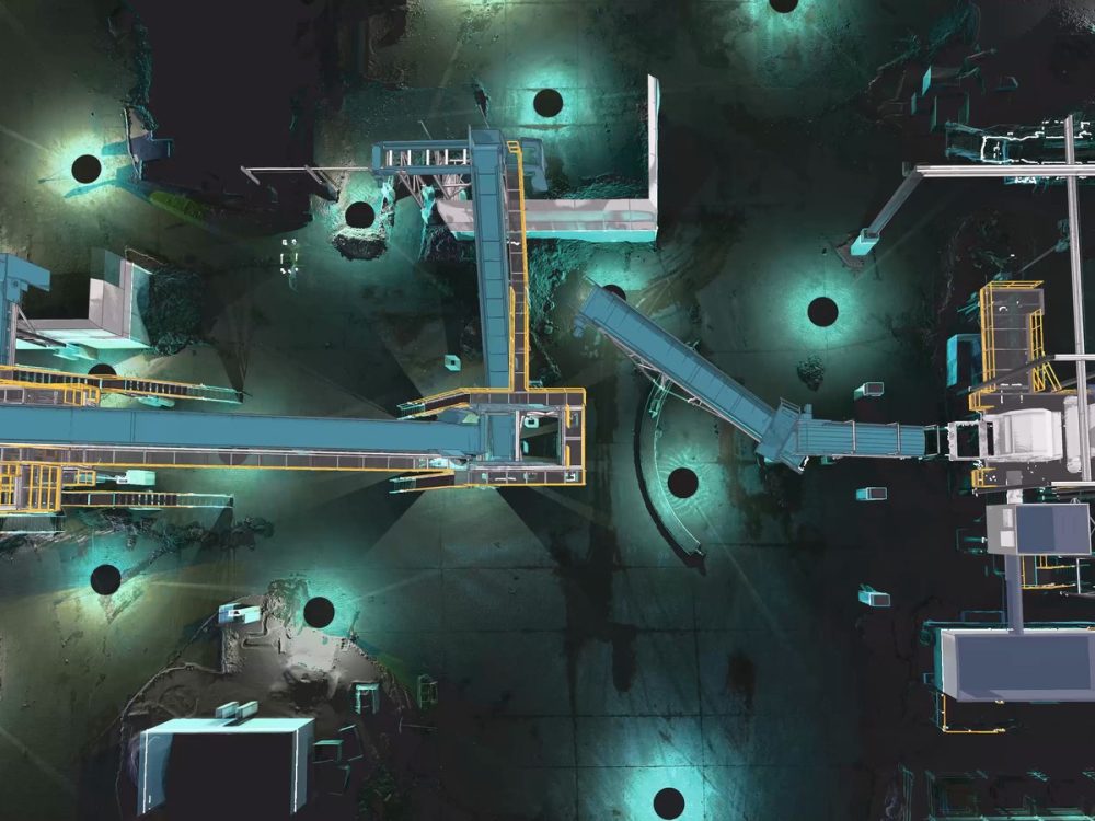 Plan view of a metals recycling facility visual twin built from reality capture data