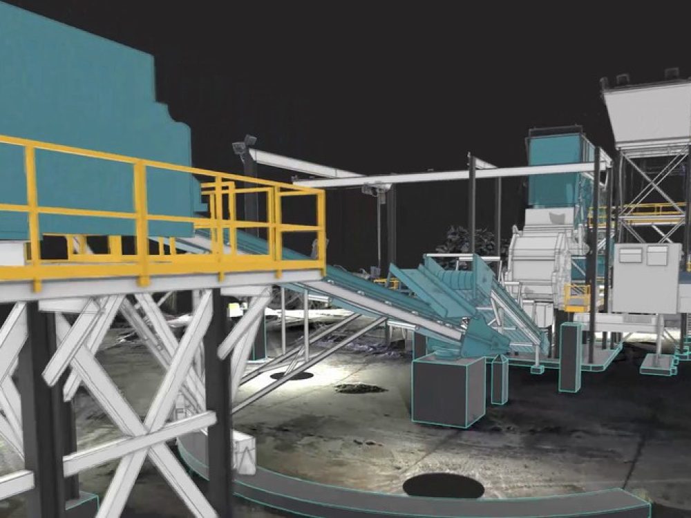 As-built 3D model of recycling conveyor and screening equipment from point cloud data